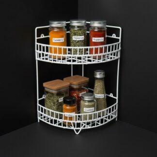 Rust-Resistant 2-Tier Metal Corner Shelf: Durable Space-Saving Organizer for Kitchen and Bathroom Essentials, Premium Multi-Tier Storage for Jars and Toiletries, Ideal for Neat and
