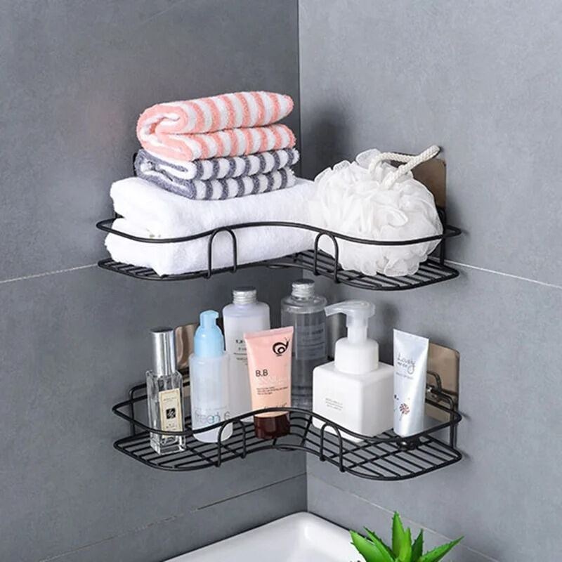 Bathroom Corner Storage Shelves Wall Mounted Rack Shampoo Holder Iron Shower Drain Basket Punch-Free Organizer Bath Accessories_ D Shop