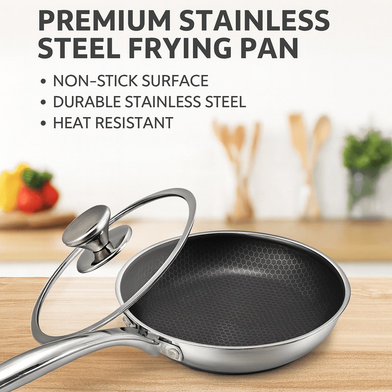 SKB Cookware Frying pan 22 cm Honeycomb Print Stainless Steel Nonstick Frying Pan with Glass lid