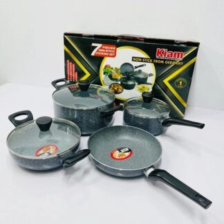 Kiam Non Stick 7 Pcs Cookware Set For Superior Release -1Pc Casserol, 1Pc Fry pan, 1Pc Karai and 1Pc Milk pan with 3 lids
