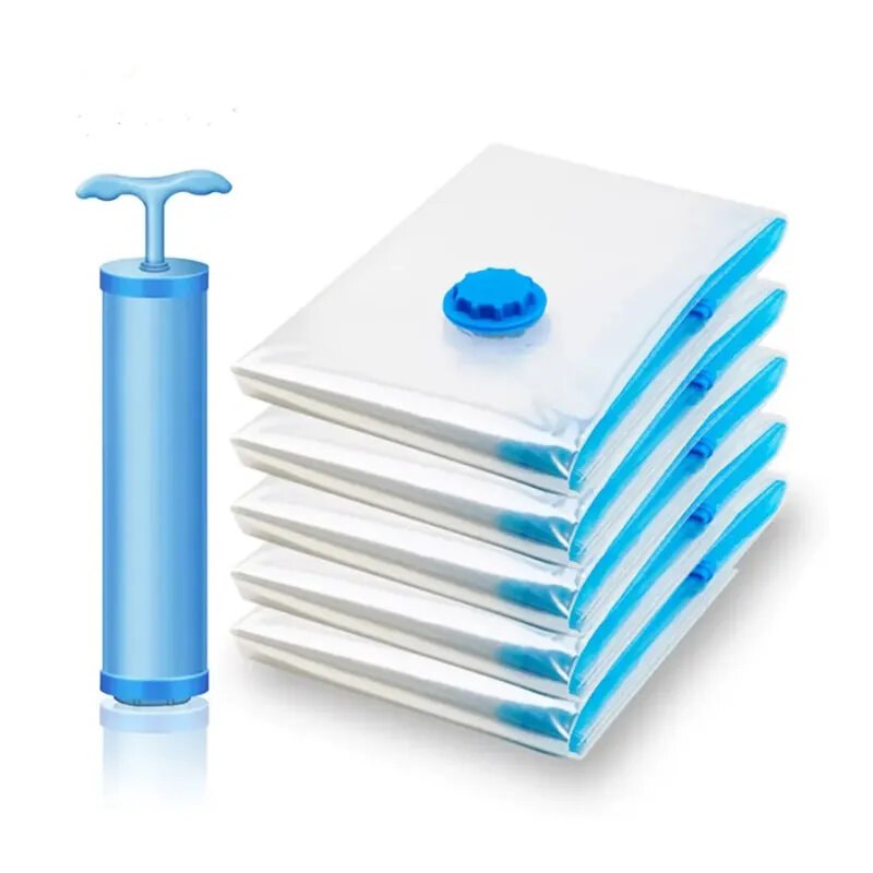 5 Pack Combo Set Vacuum Storage Bags 4pcs bag and hand pump- Space Saver Solution for Home Organization Size 50x70cm/60x80cm/80x100cm
