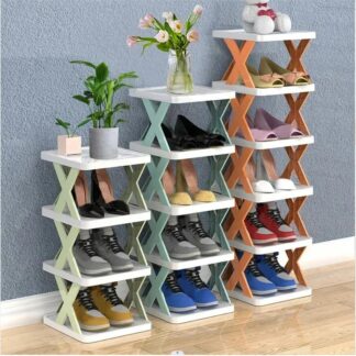 Simple Shoe Rack Space Saving X-Type Folding Shoe Cabinet 5 Layers Plastic Storage Organizer Assemblable Shelf Home Accessories (30x28x17.5cm)