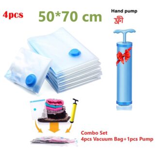 Vacuum Storage Bags with Hand Pump - Space Saver Solution for Home Organization Size 50x70cm( 4 Pack +1 pump)