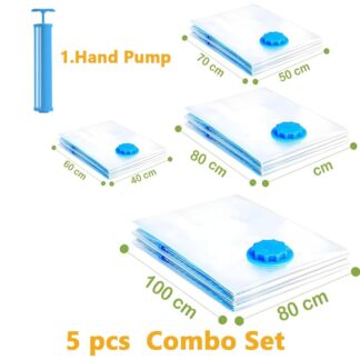 4 Pack Vacuum Storage Bags with Hand Pump - Space Saver Solution for Home Organization Size 40x60cm/50x70cm/60x80cm/80x100cm 5pcs Combo Set