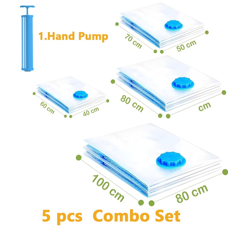 4 Pack Vacuum Storage Bags with Hand Pump - Space Saver Solution for Home Organization Size 40x60cm/50x70cm/60x80cm/80x100cm 5pcs Combo Set