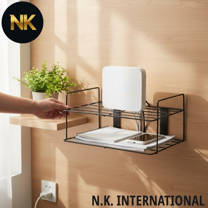 Premium Router Stand | Metal Wire Wall Mounted Router Shelf Black, Space Saving Floating Bracket Holder for Wireless WiFi Routers, Set-Top Boxes, Small Media Players, Cable Manage