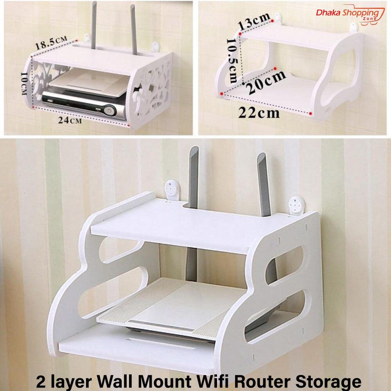 High Quality Wifi Router Stand Shelf Double Layer Wall Mounted Shelf Storage Rack Home Decorator - Router Stand-Space Savers-Pure Mall