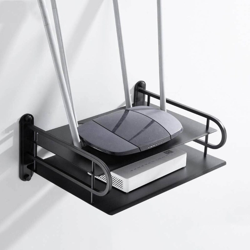 2 Layer New Metal Wifi Router Stand Double Layer Wall Mounted Home decorator - (Black)