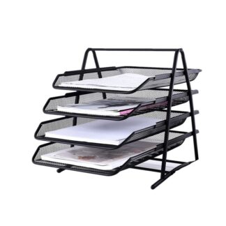 4-Tier File Rack Metal Mesh Letter Tray Triangular Rack Desk Document Organizer File Tray for Office/School/Home