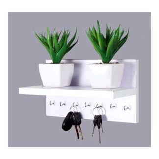 Wooden Wall Hanging Key Holder for Functional Wall Decoration and Organization-(White)