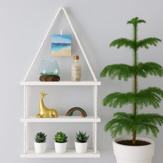 3 Layer Wall Hanging Rope Shelf – Handmade PVC Board Decorative Storage Rack for Home, Office & Balcony