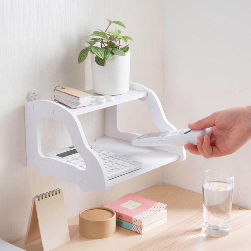 Home Decor WiFi Router Stand – Double Layer Wall Shelf Organizer for Living Room & Office