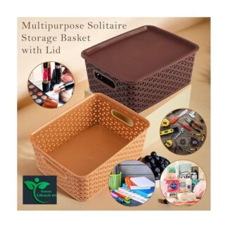 Home Multipurpose Solitaire Storage Basket With Lid Strong Plastic Material & Side Grip Pack of 2/3 (Multi)