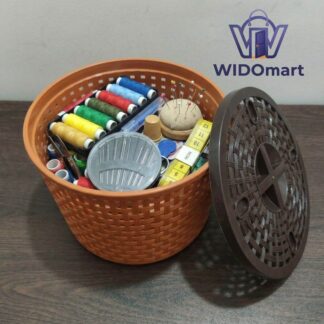 WIDO Multipurpose Round Storage Basket with Lid (8-10L) Premium PP Plastic Rattan Design Organizer for Kitchen, Fruits, Vegetables, Sewing Kit & Home Tools – 28cm x 16cm