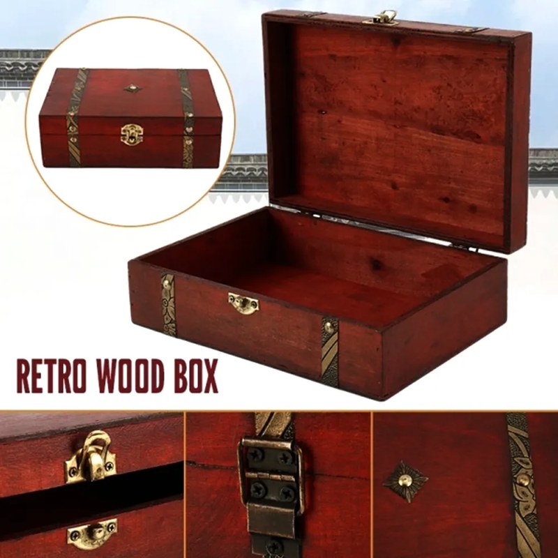 Wood Box 23 x 16 x 7.5cm Natural Wooden Storage Case Home Storage Retro Wooden Keepsake Box for Art Hobbies Jewelry Rings