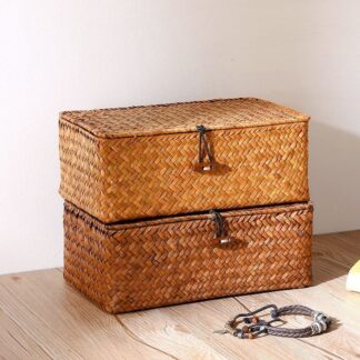 Woven Vintage Storage Rack Basket Boho Pastoral Home Decor Covered Storage Box Desktop Miscellaneous Storage Box Pastoral Basket