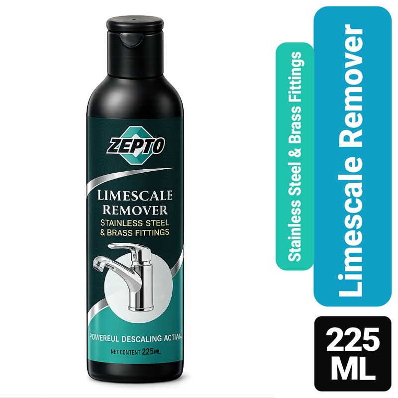 Zepto Premium Limescale Remover (225ml) – Powerful Descaling Action for Stainless Steel & Brass Fittings | Advanced Hard Water Stain Specialist