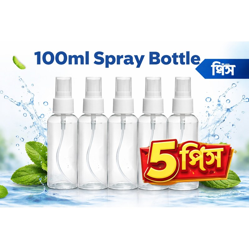 100ml Spray Bottle (5 Pcs Set) – Portable Refillable Plastic Spray Bottle